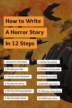 a poster with instructions on how to write a horror story in 12 steps for kids