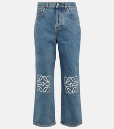 Loewe - Anagram high-rise cropped jeans | Mytheresa Designer Jeans With Five Pockets For Spring, Designer Spring Jeans With Five Pockets, Chain Shirt, Embroidered Denim Shirt, Loewe Anagram, Workwear Shorts, London College Of Fashion, Denim Belt, Top Design Fashion