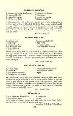 an old recipe for chocolate cream pie