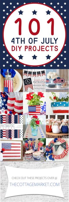 an american flag themed party with red, white and blue decorations on the table for july diy projects