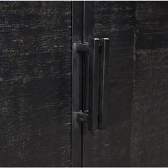 a close up of a door handle on a black cabinet