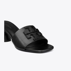 Chic and minimal, the Ines heeled sandal elevates an easy-to-wear silhouette. Crafted in soft leather with a wood heel, a double-stacked leather logo adds subtle dimension. Ella Tote, Heeled Mule, Mid Heels Pumps, Heeled Mules Sandals, Beautiful Sandals, Wood Heel, Heeled Sandal, Mule Sandals, Footwear Design Women