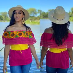 This Beautiful Off the Shoulder Mexican Sunflower Blouse is the perfect Top for a night out or a special event. It's comfortable with elastic around the shoulders, is full of vibrant embroidered florals and has lace details. Please Note: This blouse comes in one size which fits sizes Small and Medium. Fitted Pink Blouse For Festival, Embroidered Fitted Festival Blouse, Embroidered Fitted Blouse For Festival, Fitted Embroidered Blouse For Festival, Summer Embroidered Fitted Blouse, Fitted Multicolor Embroidered Blouse For Summer, Festival Fitted Embroidered Blouse, Fitted Embroidered Blouse Piece For Summer, Bohemian Pink Blouse For Festivals