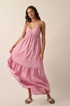 Pink Bohemian Sundress, Affordable Playful Pink Sundress, Cheap Pink Maxi Sundress, Cheap Flowy Tiered Sundress, Cheap Pink Sleeveless Summer Dress, Cheap Beach Dresses With Smocked Bodice, Luxury A-line Sundress Maxi Dress, Cheap Smocked Beach Dresses, Affordable Smocked Back Sundress