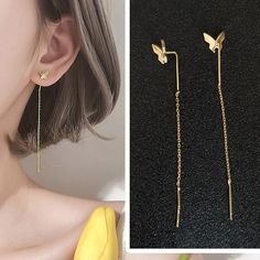 Fashion Butterfly Earrings For Women 2022 Trend Golden Long Tassel Drop Stud Earring Dangle Rings Gift for Girl Female JewelryModel Number:1005002679378048 Dangle Rings, Wedding Packing, Fashion Butterfly, Earring Dangle, Arm Bracelets, Earring Trends, Golden Earrings, Ny City, Gold Jewelry Simple