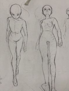 three sketches of female body shapes in various poses