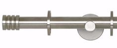 an image of a curtain rod with round knobs on the end in brass finish