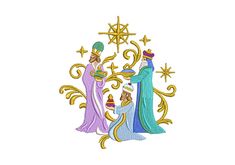 three wise men and the star of david appliqued on a white background