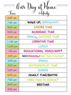 an event schedule for the one day at home