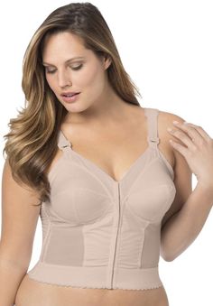 This is a national brand item. Please see details when ordering to confirm inclusion in any deal or offer. Fully® bras by Exquisite Form® are specially designed for a fuller, heavier bust. This front-hook longline bra with soft, full cups assures great comfort and support. Made with mesh sides for extra breathability. Moderate Lift: wireless cups offer dependable, everyday support and a flattering shape Adjustable straps with cushioned, slip-on padsCenter front: 10-10.5" lengthPoly/cotton/nylon/ Posture Bra, Bra Sewing, Lingerie Drawer, Longline Bra, Trendy Fall Outfits, Full Coverage Bra, Plus Size Bra, Sock Patterns, Swimsuits For All