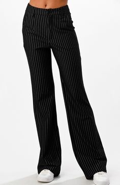 Pinstripe Wide Leg Pants are the perfect work or going out pants. These bottoms are super trendy right now to dress up with crop top or fitted turtleneck. These wide leg tailored pinstripe pants are perfect for any bossbabe with their high waisted fit. These pants have belt loops and zipper closure in the front.   Model wearing a size small. This item runs true to size.  Made of 57% Rayon Pin Stripe Pants Outfit, Going Out Pants, Stripe Pants Outfit, Outfit Collages, Outfit Collage, Pinstripe Dress, Pinstripe Pants, Fitted Turtleneck, Thrift Finds