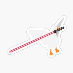 a duck with a light saber sticker on it's back and the words star wars