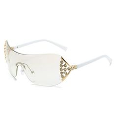 Oversized Rimless Steampunk Sunglasses with Bling Diamond Accent Indulge in pure elegance with our One Piece Rimless Sunglasses. These oversized shades feature bling decoration for a touch of glamour, perfect for any party. Key Features Oversized Design: Make a bold statement with our eye-catching oversized sunglasses. Bling Decoration: Adorned with dazzling accents that add a fashionable touch. UV400 Protection: Keep your eyes shielded from harmful UV rays in sophisticated style. Steampunk Styl Fashion Shades, Casual Rings, Style Steampunk, Steampunk Sunglasses, Vintage Fine Jewelry, Choker Pendant, Diamond Dangle Earrings, Rimless Sunglasses, Gold Diamond Earrings