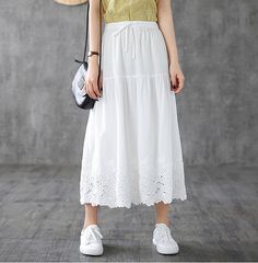 Lace Casual Cotton Linen  loose fitting Women's Skirts Skirt Organza, Linen Skirts, Skirts Summer, Simple Skirt, Silver Necklaces Women, Women Skirts, Long Chain Necklace, Organza Fabric, Sweater Chain