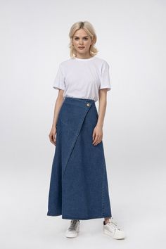 ◆ EXPRESS shipping worldwide - wear your beautiful piece within a few days! ◆ Perfect denim skirt for anytime of the year, any occasion. ◆ Dark Blue ◆ Soft touch denim ◆ Wrap Front ◆ A line ◆ Bell shape SIZING The item comes in US Women's sizes 4-6-8-10-12. Our model is 5' 9'' (175 cm) and is wearing size 4. The skirt length to the hem is 3' 1'' (95 cm). FABRICS & CARE * Fabric: 100% cotton * Care: Turn inside out before washing. Use warm hand wash or cold machine wash. Do not bleach, soak, Luxury Medium Wash Skirt For Summer, Cheap Relaxed Fit Denim Blue Skirt, Casual Cotton Denim Skirt, Luxury Medium Wash Skirt For Spring, Jean Skirt Maxi, Luxury High Waist Medium Wash Skirt, Luxury Casual Denim Skirt For Workwear, Luxury Medium Wash Wide Leg Skirt, Luxury Blue Denim Skirt For Work