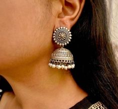 Premium quality Step out in style with this beautiful oxidised silver plated earrings, which have been given a drop designer dangler perfectly designed. It will add bling to your look. This earring will go well with any of your ethnic outfits. Cheap Metal Jhumkas For Festivals, Affordable Festive Jhumkas, Small Indian Earrings, Luxury Silver Bollywood Style Jhumkas, Small Oxidised Earrings, Small Oxidised Jhumka, Oxidized Finish Jhumkas For Gift, Gift Oxidized Finish Jhumkas, Festival Oxidized Danglers