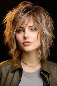 Edgy Shag Haircut With Bangs Short, Edgy Hairstyles Medium, Shaggy Bobs For Fine Hair, Rock Star Shag Haircut, Shaggy Rockstar Hair, Women’s Shaggy Haircuts, 2024 Shag Hairstyles, Rocker Hair, Layered Hair With Bangs