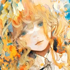 a painting of a girl with blonde hair and blue eyes