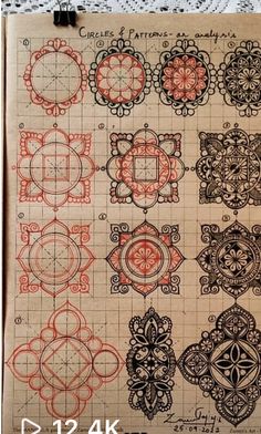 a piece of paper with different designs on it