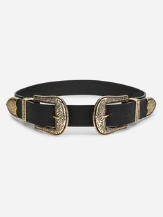 Black Casual     Buckle Cinch Belts Embellished   Women Accessories Belt Western, Gold Suit, Double Buckle Belt, Western Buckles, Western Aesthetic, Western Belt, Gold Belts, Western Belts, Western Boho