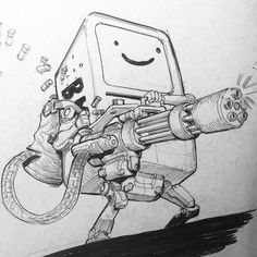 Robot Art Drawing Sketch, Bmo Drawing, Sci Fi Sketch, Robot Drawing Sketches, Robots Art Drawing, Bmo Tattoo, Cool Sketchbook, Dope Sketches, Jason Freeny