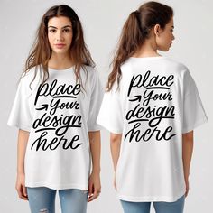 Two Sides of White Oversized Tshirt Mockup Front And Back View Black Shirt Mock-up Short Sleeve Tee Youth Young Woman Model 2 Sides Mockup This clean and contemporary mockup will help you showcase the creativity of your designs. The t-shirt image has no watermarks or text and may be used as a template for your designs, logos. Once you've purchased this image, you may use it for your products as many times as you want.  You will receive 1 JPG file.  All the digital mockups offered here are high-r Oversized White Tops With Custom Print, Oversized White Top With Custom Print, Basic Tops With Sublimation Print For Streetwear, Basic Short Sleeve Shirt With Graphic Design, Oversized Short Sleeve Tops With Branding, Oversized Short Sleeve T-shirt With Sublimation Print, Oversized Short Sleeve Shirt With Branding, Oversized White T Shirt, T Shirt Image