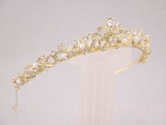 "Bridal Headpiece Rose Gold, Wedding Tiara for Brides, Pearl Wedding Tiara, Wedding Headpiece, Rose Gold Tiara This elegant and sparkle rhinestone Tiaras is perfect for your wedding or formal night out. This Tiaras is flexible. It will be perfect for the bride. The Metal Headband measured approx. 14\" long. The rhinestone part of the headband is about 9\" long and the center is 1.25\" high. Tone color: Silver tone, Gold tone and Rose gold tone. Pearl color : Swarovski white pearl and Ivory pearl Wedding Tiara Gold, Birthday Dresscode, Gold Tiara Wedding, Gold Wedding Headband, Gold Bridal Tiara, Sweet 16 Tiara, Tiara Wedding Hair, Bridal Hair Tiara, Tiara Gold