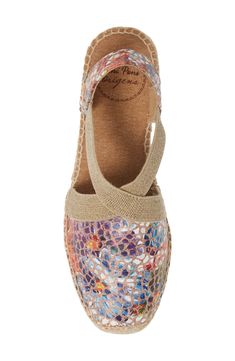 A colorful mosaic-motif upper complements the rustic jute-wrapped wedge of a breezy pump ideal for casual vacay styling. 2 1/2" heel; 3/4" platform (size 39) 3" strap height Elasticized ankle straps Leather upper/textile lining/synthetic sole Made in Spain Women's Shoes Multicolor Wedge Heel Espadrilles For Summer, Multicolor Closed Toe Espadrilles For Beach, Multicolor Espadrilles With Woven Sole For Vacation, Wedge Pump, Wedge Pumps, Espadrille Wedge, Ankle Straps, Espadrilles Wedges, Printed Leather