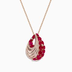 Effy Ruby Royale 14K Rose Gold Ruby and Diamond Pendant 3.79 TCW Luxury Diamond Jewelry With Rose Design, Elegant Pink Gold Jewelry With Rose Design, Fine Jewelry In 14k Rose Gold, Ruby Diamond Pendant, Rose Stone, Diamond Jewelry Set, Jewellery Sketches, Ruby Pendant, Effy Jewelry