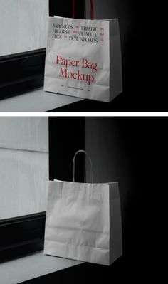 Paper white shopping bag on dark background. Paper Bag Mockup, Store Branding, Thrift Shop, Bottle Mockup, Packaging Mockup, Tshirt Mockup