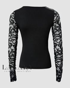 Lasaky - Stylish Cutout Long Sleeve Top with Contrast Lace Detailing Lace Long Sleeve Top, Lace Blouse Long Sleeve, Lace Evening Gowns, Longline Coat, Lace Cutout, Lace Top Long Sleeve, Lace Long Sleeve, Lace Midi, Floor Length Dresses