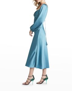 Sachin & Babi Melody Ruched-Bust Satin Midi Dress Silk Dress Sleeves, Satin Dresses With Sleeves, Sachin And Babi, Latest Clothing Trends, Sachin Babi, Silk Clothes, Dress Sleeves, Soiree Dress, True Summer