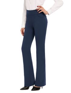 PRICES MAY VARY. 4 INSEAM LENGTHS: These bootcut pants feature with four different inseam lengths: Petite - 29" inseam fits women 5'1 - 5'4" / Regular - 31" inseam fits women 5'5" - 5'8" / Long - 33" inseam fits women 5'9" - 5'11"/ Tall - 35" inseam fits women above 6'- 6'4". Please refer to the size chart shown on the last picture for your right length of pants. BUTTERY SOFT & 4-WAY STRETCH: These boot leg pants are well made from peach skin fabric with ultra-soft handfeel. The 22% of spandex o Boot Leg Pants, Blue Straight-leg Work Pants With Welt Pockets, Yoga Dress Pants, Blue Compression Full-length Yoga Pants, Blue Non-stretch Pants With Side Pockets, Blue Versatile 4-way Stretch Pants, Blue Stretch Pants With 5-inch Inseam, Yoga Dress, Fits Women