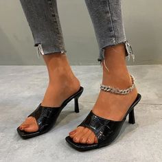 Quilted Mule Heels: Square Toe Fish Mouth Sandals Heeled Mules, Square, Sandals, Heels