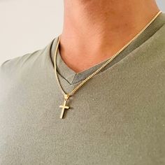 Small Cross Necklace, Men's Dainty Gold Cross Necklace, Small Gold Filled Cross Necklace, Men's Cross Necklace, Religious Jewelry by StarGazingJewelryy on Etsy Gold Cross Necklace With Figaro Chain, Crucifix Cross Necklace With Curb Chain As Gift, Crucifix Cross Necklace With Curb Chain For Gifts, Small Cross Necklace, Mens Cross Necklace, Mens Crosses, Necklace Collection, Gold Cross Necklace, Small Crosses