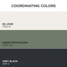 the color scheme for coordinating colors is shown in black, green, and grey tones