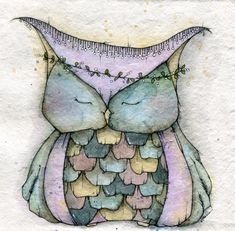 watercolor and ink drawing of an owl wearing a bra