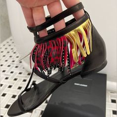 Saint Laurent Gladiator Sandals With Leather Fringe - Multi Color - Nwot - 39.5. Seller Ships Quickly - Will Include Different (Not The Original) Saint Laurent Shoe Box And Dust Bags. Amazing Deal. Priced To Sell. Saint Laurent Shoes, Leather Fringe, Shoe Box, Gladiator Sandals, Women's Shoes Sandals, To Sell, Shoes Sandals, Saint Laurent, Dust Bag