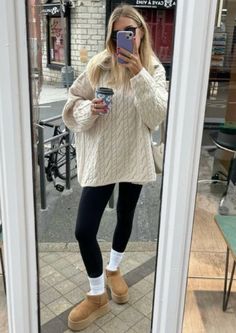 🔗visit to shop the sweater for fall 2024 💓  Uggs and sweater outfit, uggs and leggings outfit, fall fashion, autumn fashion, oversized sweater, fall 2024, 2024 fashion board, uggs, uggs and high socks, how to style uggs, uggs outfit, ugg boots, sweater weather, oversized sweaters Uggs And Leggings, Outfit Ugg Boots, Style Uggs, How To Style Uggs, Cable Knit Sweater Outfit, Sweater Leggings Outfit, Crew Neck Sweater Outfit, Leggings Outfit Winter, Leggings Outfit Fall