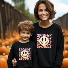 Celebrate Together: Matching Halloween Sweatshirts for the Whole Family Get into the Halloween spirit with our cozy matching family sweatshirts! Perfect for creating a unified look that's both festive and comfortable, these sweatshirts are ideal for any spooky occasion. Features: - Comfortable Fit: Made from a soft cotton/polyester blend, perfect for all-day wear. - Variety of Designs: Choose from a range of fun and spooky designs for every family member. - Sizes for Everyone: Available in sizes Family Matching Black Tops For Fall, Black Family Matching Tops For Fall, Black Letter Print Fun Sweatshirt, Family Sweatshirts, Halloween Party Gifts, Matching Halloween, Spooky Designs, Sweat Shirts, Halloween Spirit