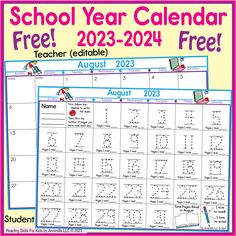 the school year calendar with free printables