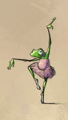 a drawing of a frog in a tutu skirt