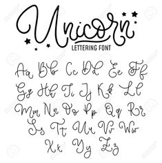 handwritten font with stars and the letters in different styles, including upper and lowercases