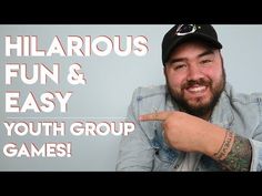 a man pointing at the camera with text reading hilarious fun and easy youth group games