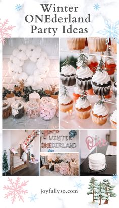 a collage of winter themed party ideas