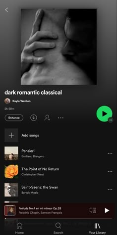 the dark romantic classical album on an iphone