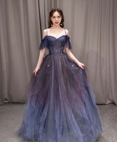 Star Prom Dress, Prom Dress Purple, Purple Formal Dress, Baju Kahwin, Tulle Long Prom Dress, Purple Tulle, Purple Evening Dress, Spaghetti Strap Prom Dress, 파티 드레스