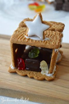 a close up of a piece of food on a cutting board with a star decoration