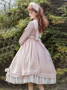 Women's Sweet Bow Lolita Long Sleeve Midi Dress
Features：

 	Product ID:DS0464
 	Material:Polyester
 	Season:Spring,Summer,Autumn,Winter
 	Color:Pink,Blue

Size Chat： Ruffles Dresses, Japanese Spring, Sleeve Ruffles, Gothic Women, Mermaid Outfit, Bear Outfits, Sailor Dress, Sailor Collar, Funny Outfits