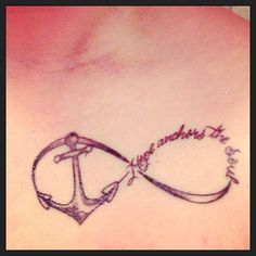 a woman's back with an anchor and the words love is patient hope on it